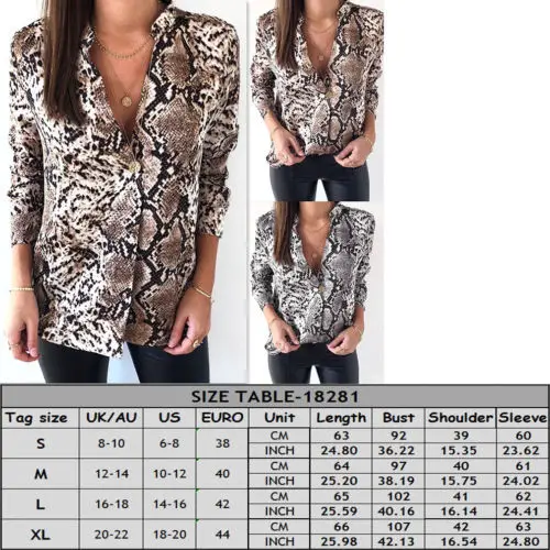 

Fashion Women Snake Print Top Long Sleeve V-Neck Autumn Loose Irregular Blouse Plus Size Streetwear New