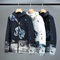 mens new fall jacket reversible windbreaker outer space printed zippered thin casual hooded jacket plus size streetwear couple