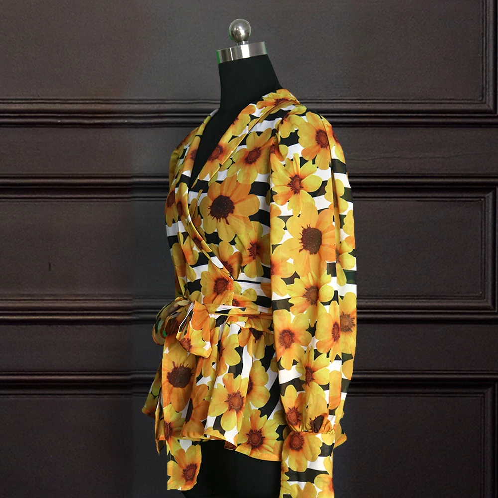 Женская прозрачная блузка с V образным вырезом и длинными рукавами