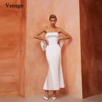verngo simple satin mermaid wedding dresses strapless bow back ankle lenth bridal party gown women long formal guest dress