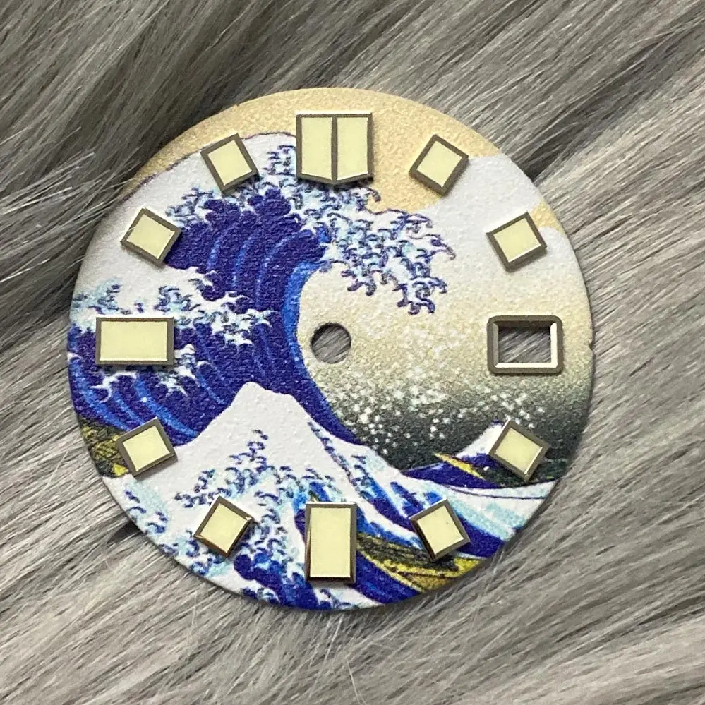 

Циферблат 28,5 мм, часы Seiko, циферблат Kanagawa для серфинга, подходит для seiko nh36 nh35 move men t, зеленый светящийся циферблат для skx007 SPRD, чехол, мужские ча...