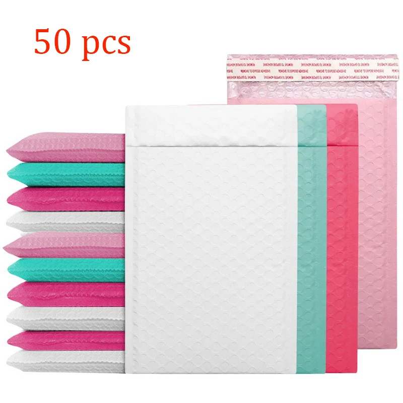 

NEW Bubble Envelope 50pcs Mailing Bag Pouches Pink Bubble PolyMailer Self Seal Padded Envelopes For Magazine Lined Bubble Mailer