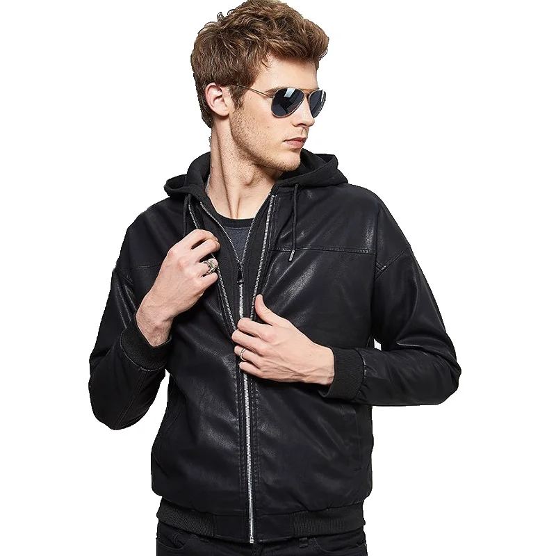 Мужская кожаная куртка черная Повседневная мотоциклетная из искусственной кожи
