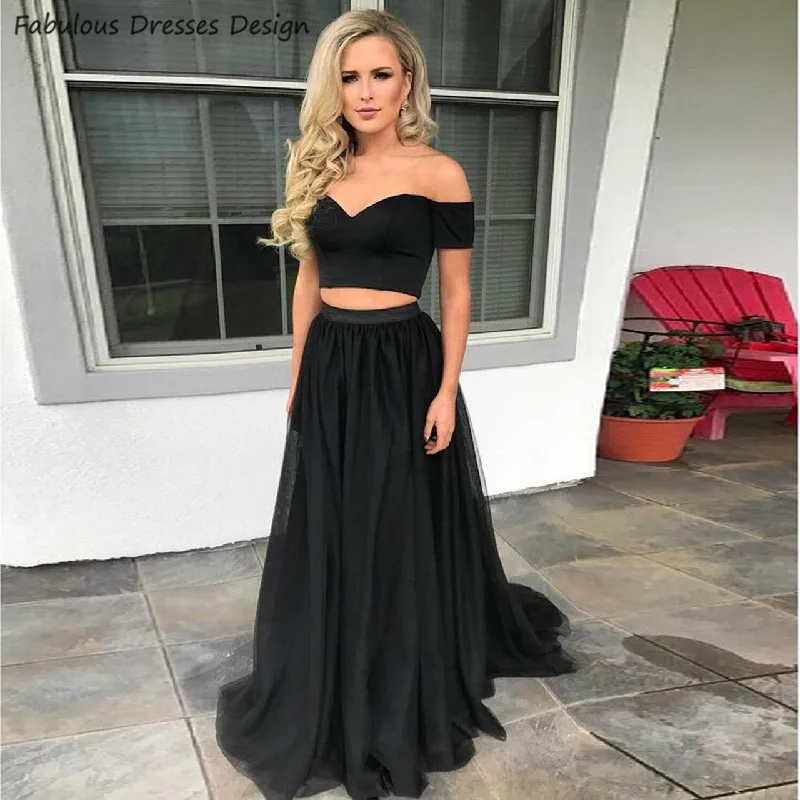 

Черное шифоновое платье из двух частей для выпускного вечера 2020 длинное вечернее платье с открытыми плечами вечерние платья для женщин ТРА...