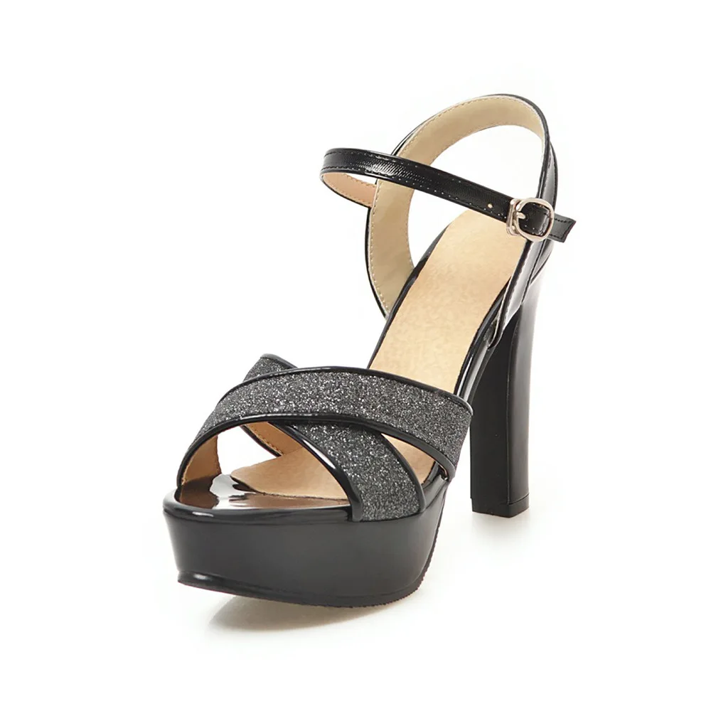 

2019 new fashion platform open toe Sequin wind buckle thick high heel sexy women's sandals