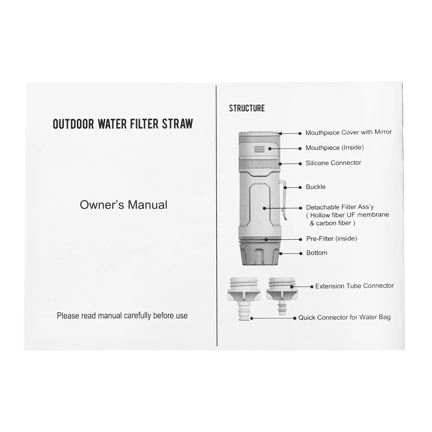 

Portable Water Filter Straw Water Filtration System with Mirror for Outdoor Survival Emergency Purifier Water Filter