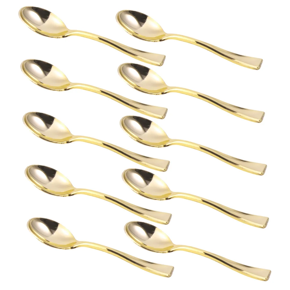 

24Pcs Mini Spoons Cake Spoons Disposable Dessert Spoons Ice-cream Spoons for Home Shop Party Golden
