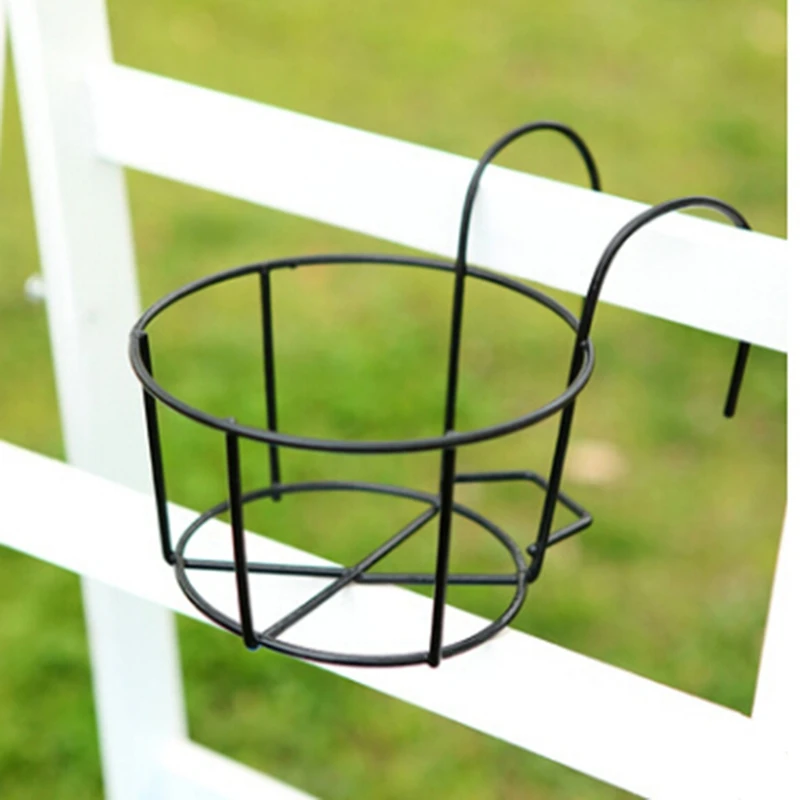

HX5F Hanging Plant Iron Racks Balcony Round Flower Pot Rack Railing Fence Outdoor