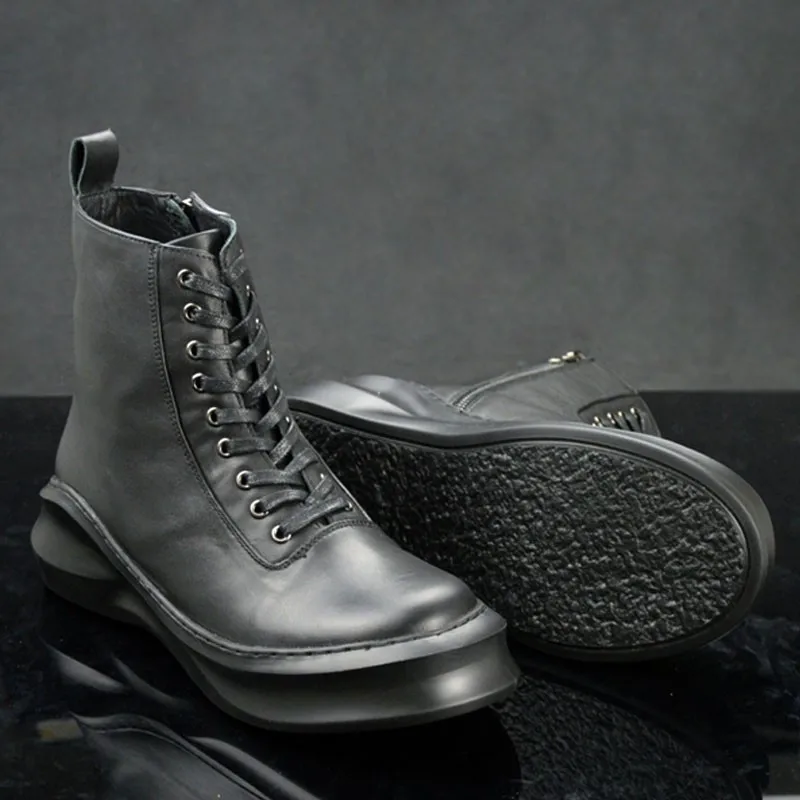 2020 Brand New Mens Winter Biker Shoes Luxury Real Leather Military Combat Boots Punk High Top Platform Work Safety | Обувь