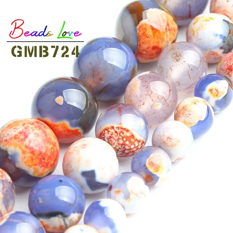 Wholesale Orange Blue Fire Agates 6/8/10 MM Natural Stone Round Loose Beads For Jewelry Making DIY Necklace Bracelet 15.5 Inch | Украшения