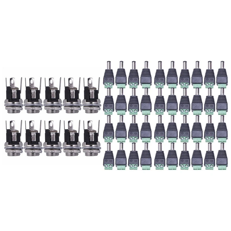 

40Pcs DC Power Cable Female Male Plug Connector 5.5Mm X 2.1Mm With 10Pcs DC Power Supply Jack Socket