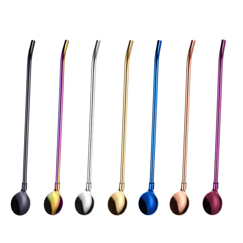 

10Pcs/Set Drinking Spoon Straws Reusable 304 Stainless Steel Straw Spoons for Milkshake Cocktail Stirrer Bar Accessories