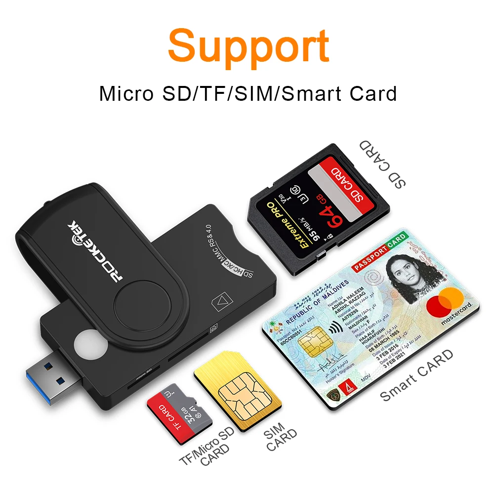 Rocketek USB 3 0 2 мульти считыватель смарт карт SD/TF micro SD память ID банковская карта sim cloner
