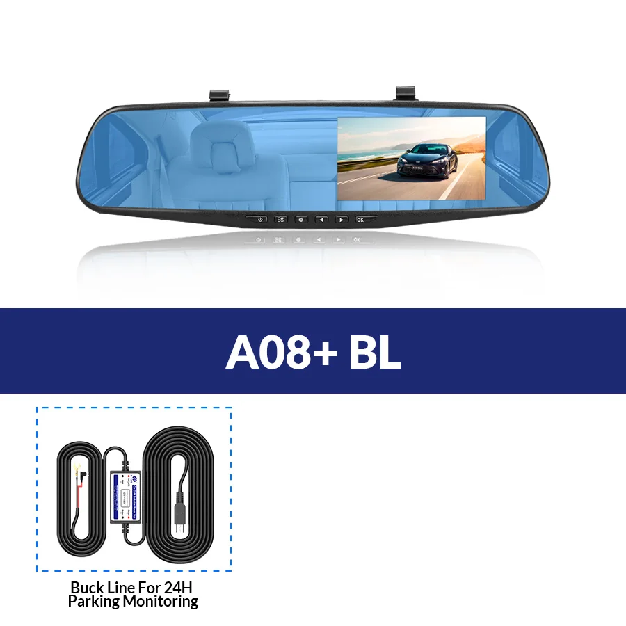 E-ACE, 4,3 дюймов, Автомобильный видеорегистратор, камера Full HD 1080 P, автоматическая камера, зеркало заднего вида с dvr и камерой, видеорегистратор, видеорегистратор для автомобиля - Название цвета: A08-BL