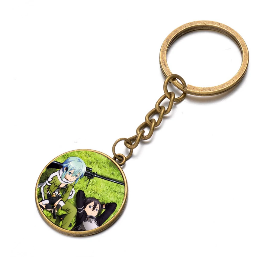 

Japan anime SAO Sword Art Online Keychain Character Punk Art Glass Cabochon Key Holder High Quality Keyring Pendant