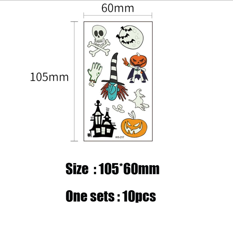 

1Sets 10 Sheet Halloween Glow Dark Temporary Tattoo Stickers Art Tattoos Face Body Arm Luminous For Hoilday