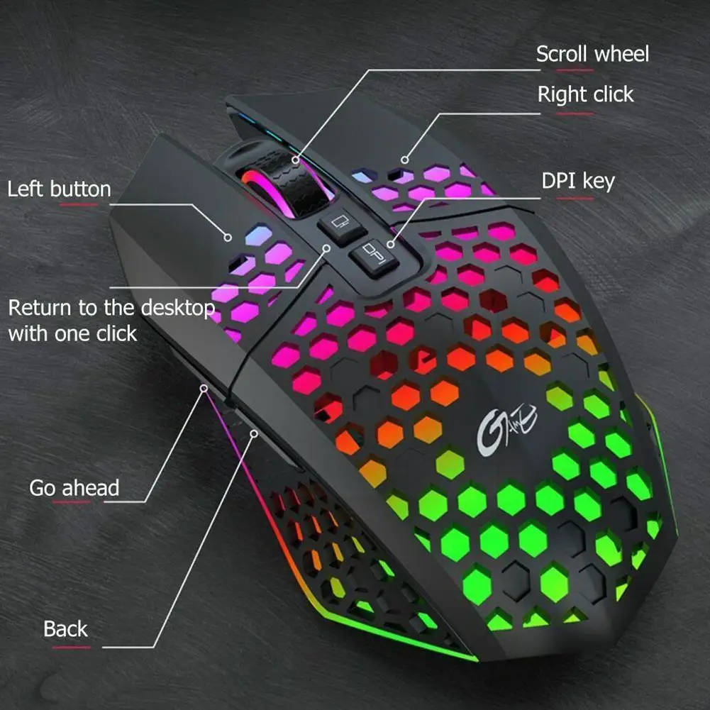 

X801 Hollow Hollow Radio Competitive Gaming Mouse Charging Ergonomic Design Gaming Luminous Mouse Silent Wireless U0H9