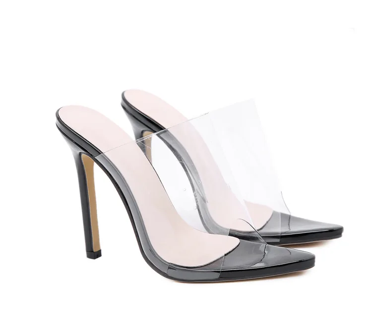 

Fashion PVC transparent women's slippers summer shoes sexy high heels Black slippers women outdoor party women mules slide