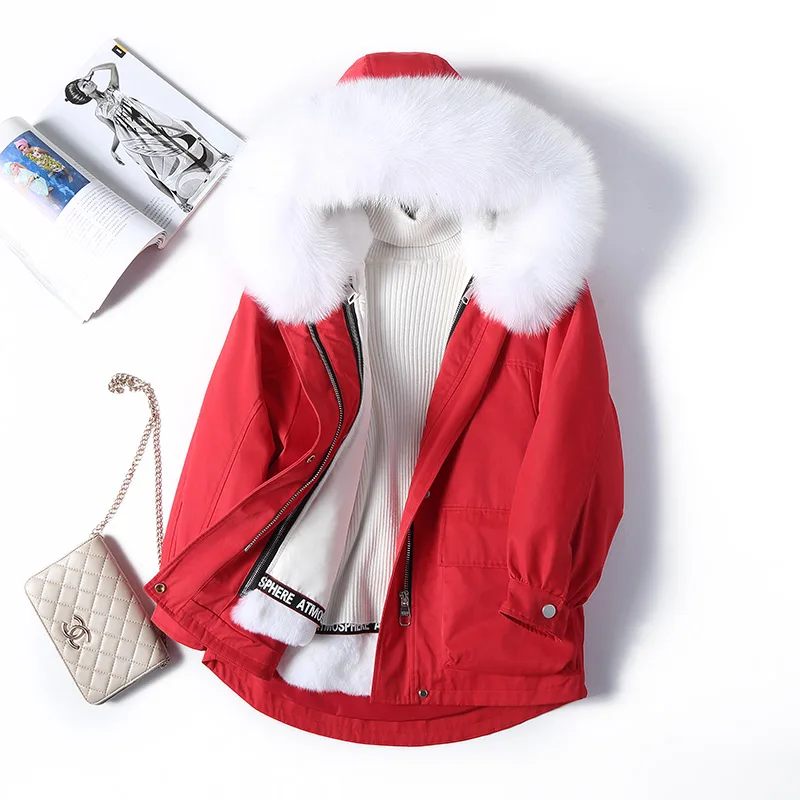 

Woman Coats Winter Parkas 2019 New Wool Rex Rabbit Fur Liner Real Large Fox Collar Coat Long Outerwear Hooded Female Plus Size