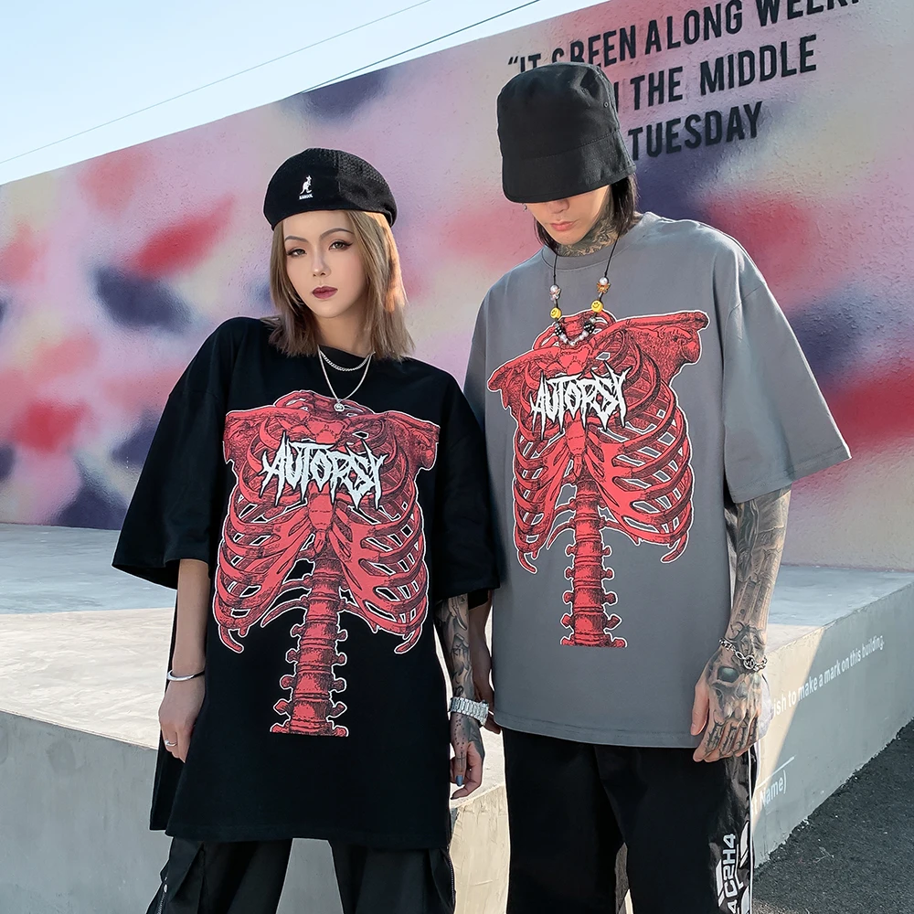 Женские футболки в стиле панк с изображением черепа уличная одежда летняя мода