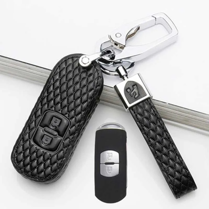 

leather Remote Smart Car Key Case For Mazda 2 3 5 6 8 CX5 CX7 CX9 M2 M3 M5 M6 GT Leather Keychain Keyring Key Holder Cover Bag