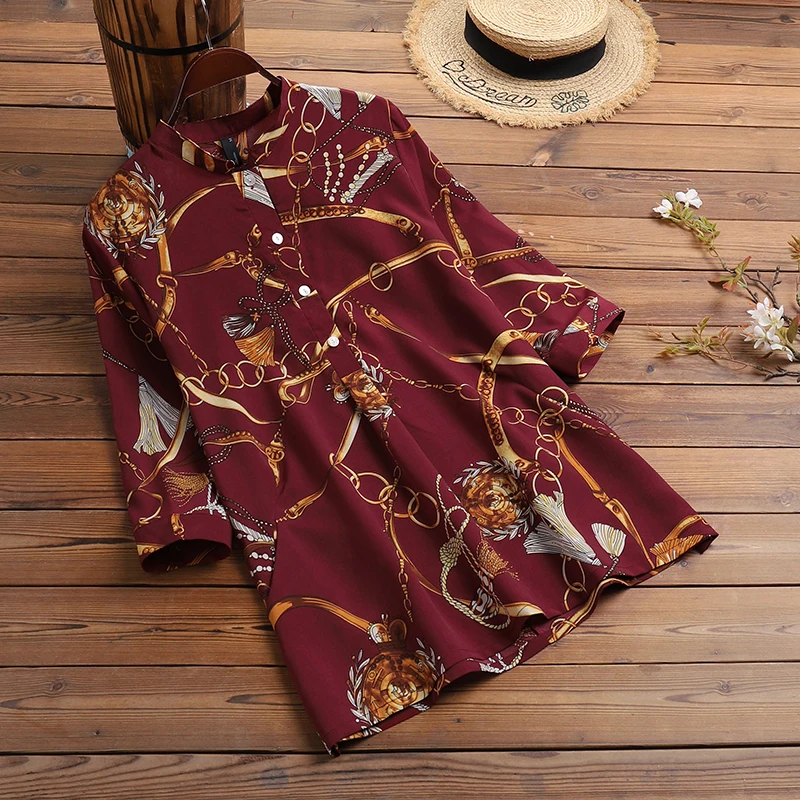 Блузка ZANZEA женская с рукавом 3/4 Повседневная рубашка цветочным принтом свободная