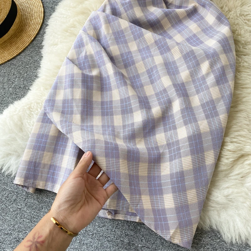 

Summer Women Clothing Set Casual Short Sleeve White T-shirt+Plaid Print Spaghetti Strap Draped Mini Bodycon Dress 2 Piece Set