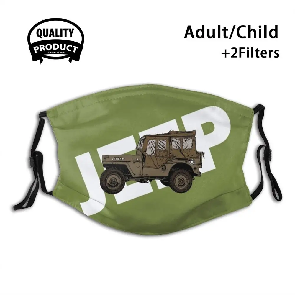 

Us Army Jeep Logo Fashion Funny Design Black Reusable Masks Jeep Army Us Army 4X4 Military Willys Us Usa Ww2 War 4Wd American