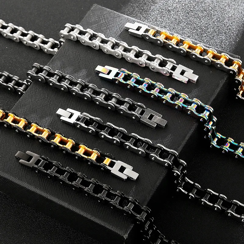 Радужный Байкерский браслет из нержавеющей стали для мужчин и женщин