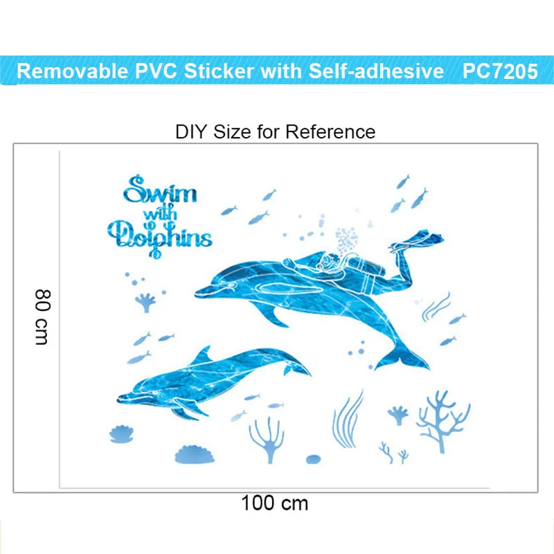 

Music Pink Dolphin Starfish Bathroom Wall Stickers Kids Room Window Sticker kindergarten Decor Poster Cartoon Wallpaper Mural