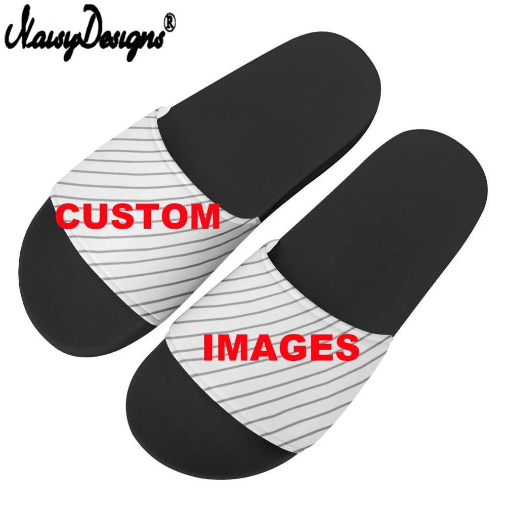 Noisydesigns Custom Women Shoes Logo Image Print Slippers Casual Summer Home Flip Flops Personilazed Black Size 36-47 Dropship