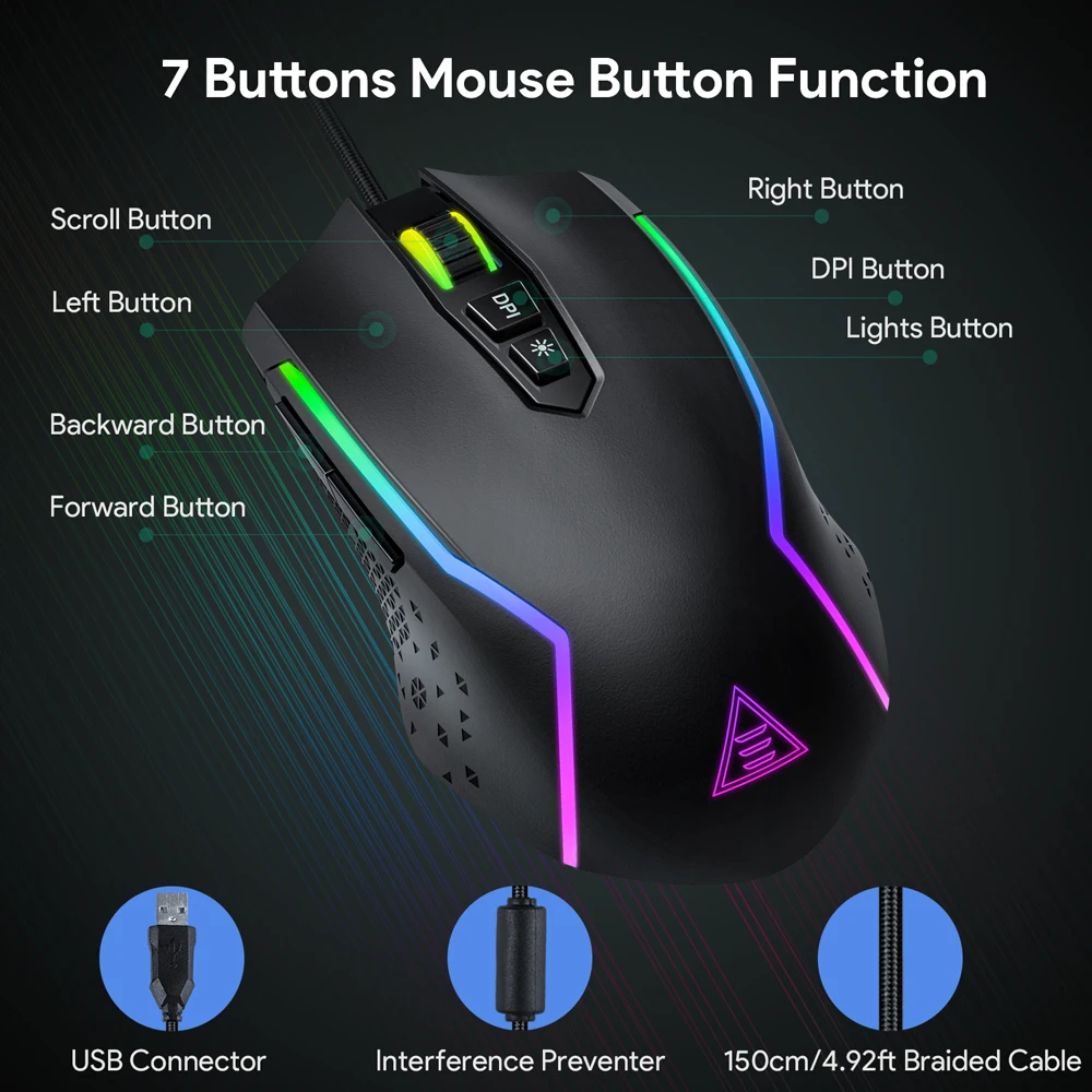 eksa em100 rgb gaming mouse gamer usb wired gaming mice 8000 dpi with 6 color backlight 7 programmable buttons for pc laptop free global shipping