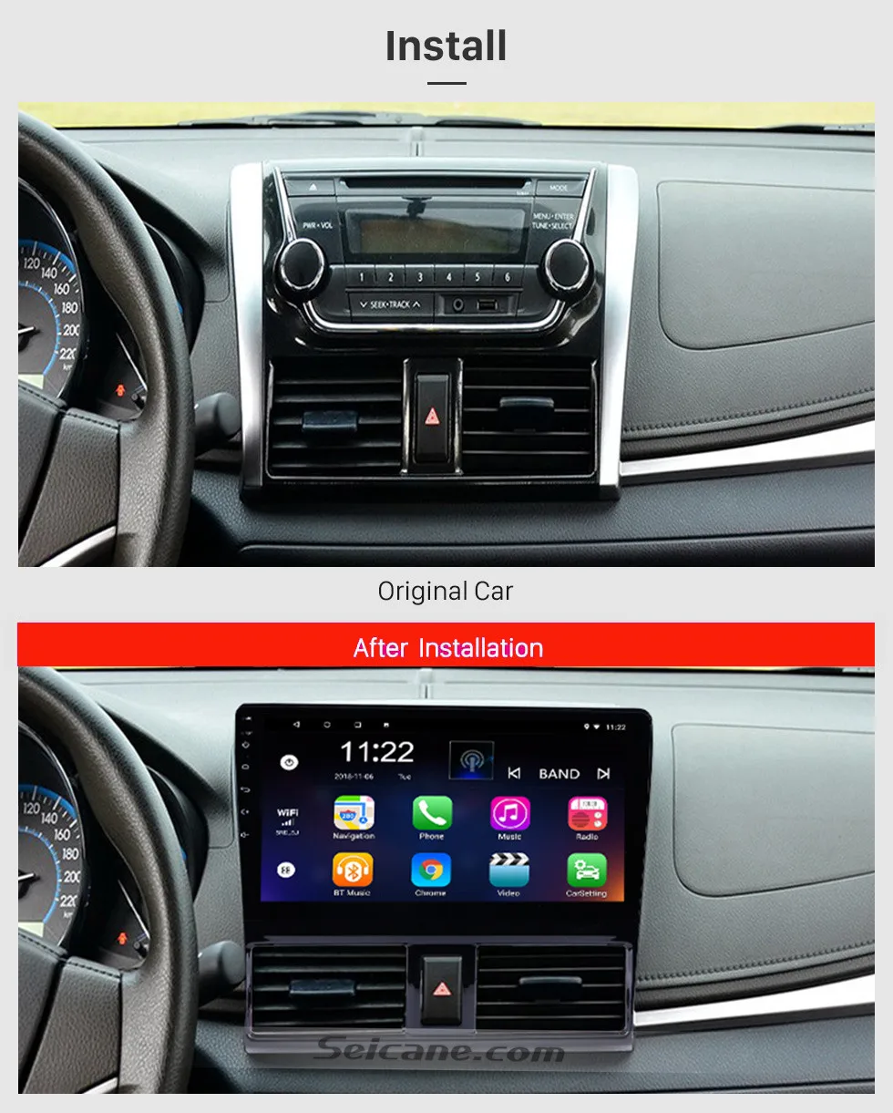 Seicane 10,1 дюймов gps Navi головное устройство плеер Android 9,0 автомобиль радио для 2013 Toyota Vios зеркало ссылка SWC система контроля давления в шинах
