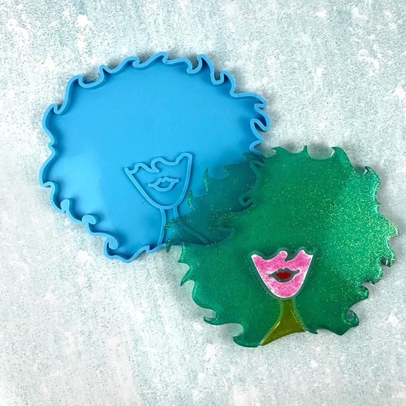 

3 Pcs Afro Female Beauty Head Keychain Resin Mold Tray Coaster Silicone Mould R2LE