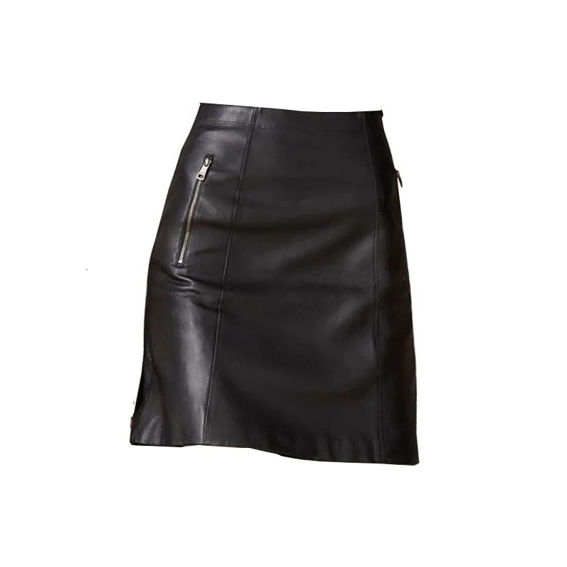 

2020 New Office Lady Slim Fit A Line Sheepskin Genuine Leather Skirt Luxury High Waist Mini Skirts Women Black Party Jupe Femme