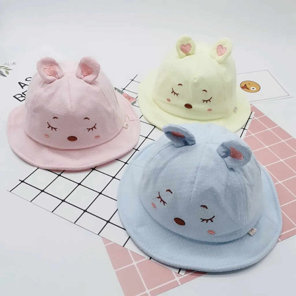 New Cartoon Bear Ear Children Hat Spring Summer Baby Adjustable Baseball Cap Cotton Newbron Caps Soft Sunhat Accessories | Детская
