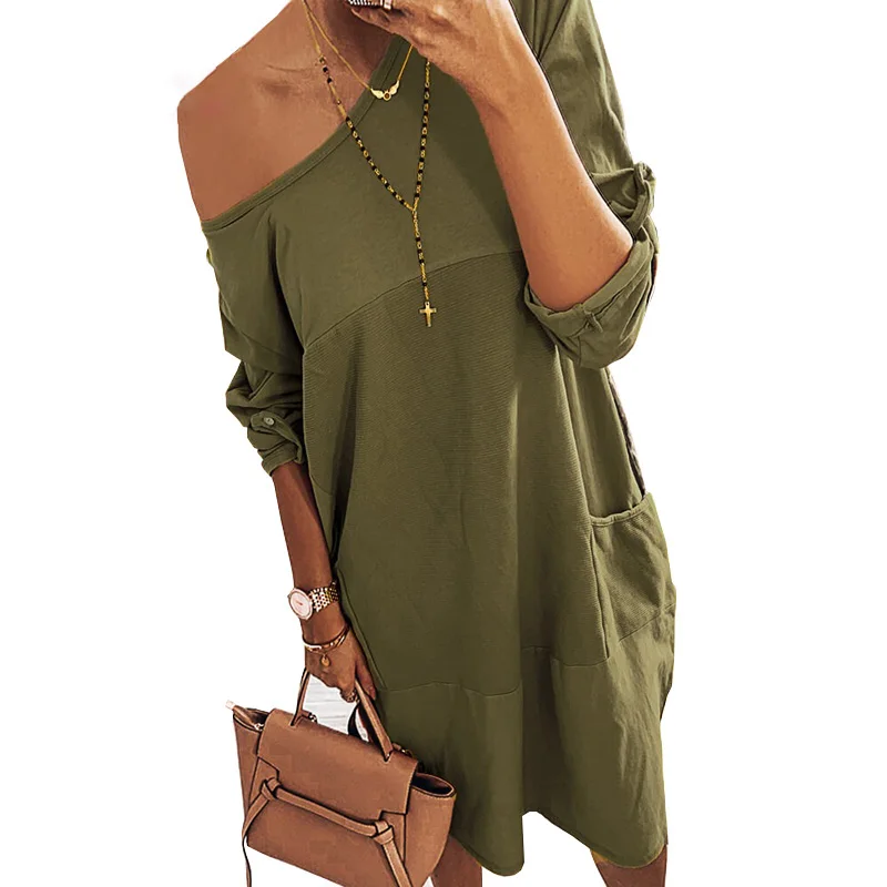 

Loose Casual Women Dress Long Sleeve Straight Party Dresses O-neck Solid Spring Autumn 2020 SJ5121X