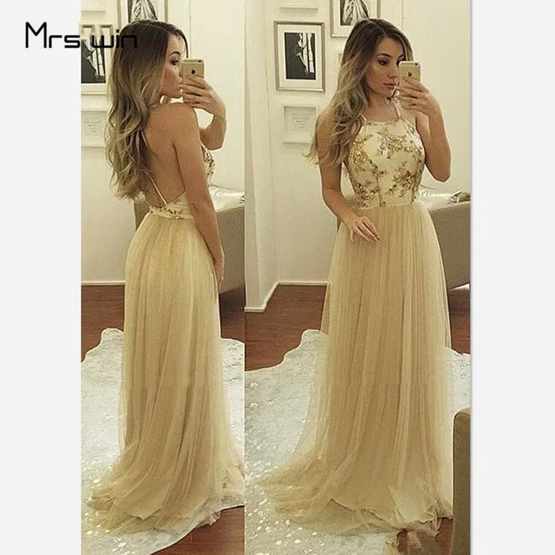 

Mrs win/вечерние платья для девочек с открытой спиной и лямкой на шее, вечерние платья размера плюс HR277 трапециевидные Длинные вечерние платья ...