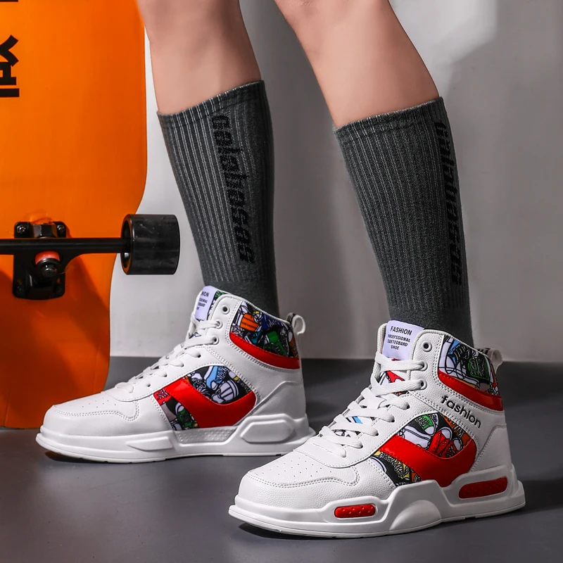 Spring Autumn Red Fashion Platform Skate Shoes Men Women Comfort Leather High Top Sneakers Men Flat Shoes Casual Womens Trainers