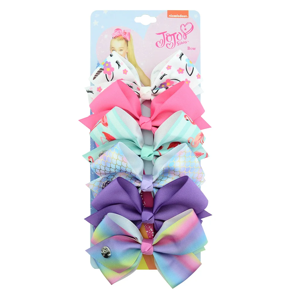 

6pcs/set 5inch Jojo Siwa Hair Bow JoJo Clips Rainbow Unicorn Hair Bows with Clip Grosgrain Ribbin Hairgrip Kids Hair Accessories