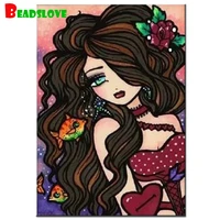 embroidery mermaid girl and unicorn diamond painting full square round drill mosaic cross stitch big eyes girl home decor gift