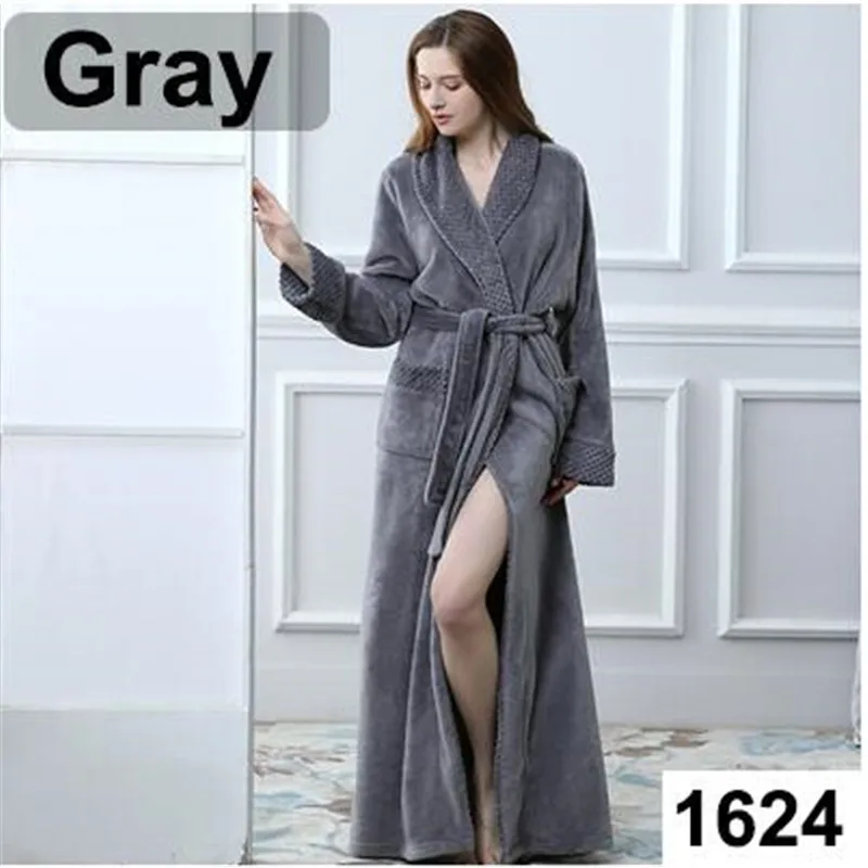 Женские очень длинные размера плюс теплые коралловые флисовые халаты зимние