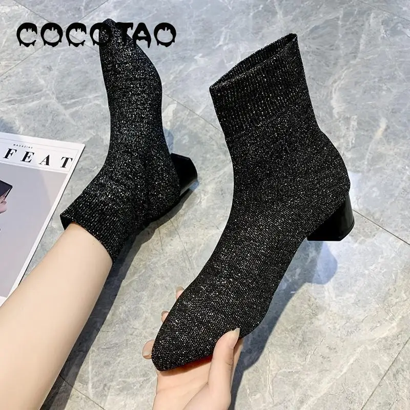 Ботинки женские весенне-осенние однотонные новинка 2019 вязаные эластичные