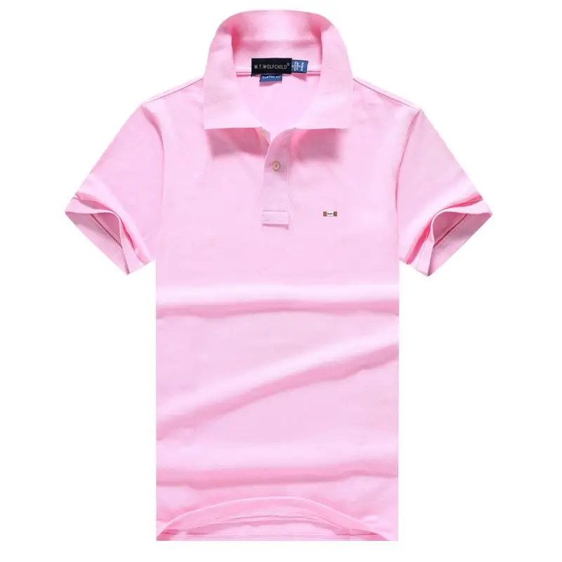 Мужские рубашки поло с коротким рукавом 100% хлопок однотонные модные высокого