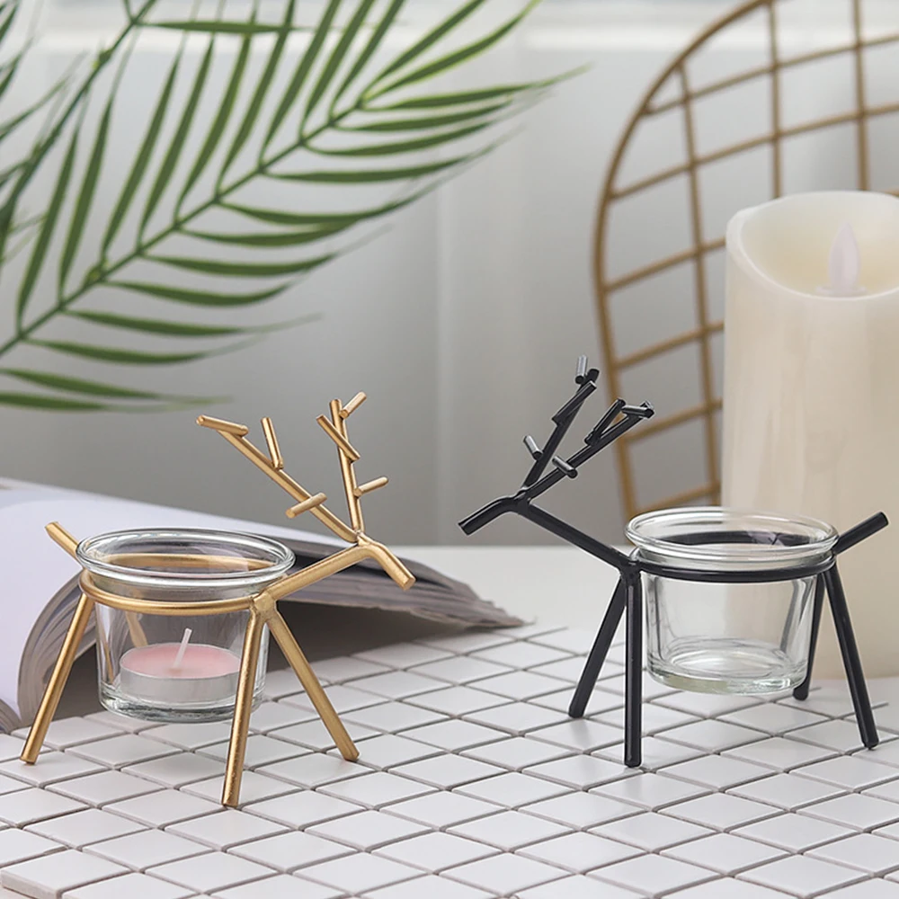 Скандинавские подсвечники с железным оленем подсвечник стеклянной чашкой для