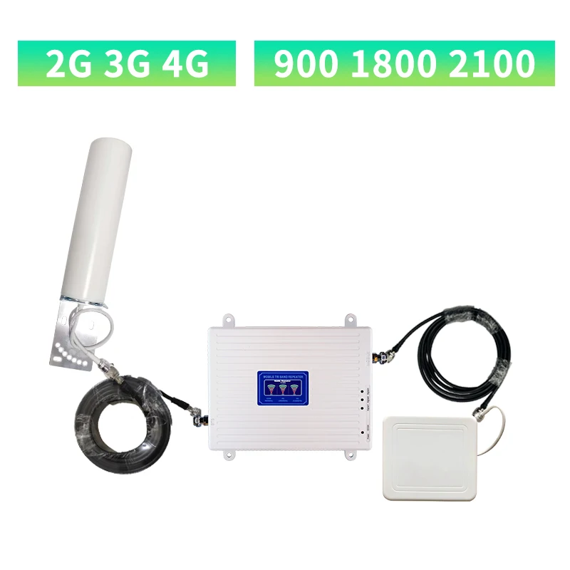 Трехдиапазонный ретранслятор сотового сигнала GSM 900 LTE 1800 WCDMA 2100 МГц 70 дБ 2G 3G 4G |