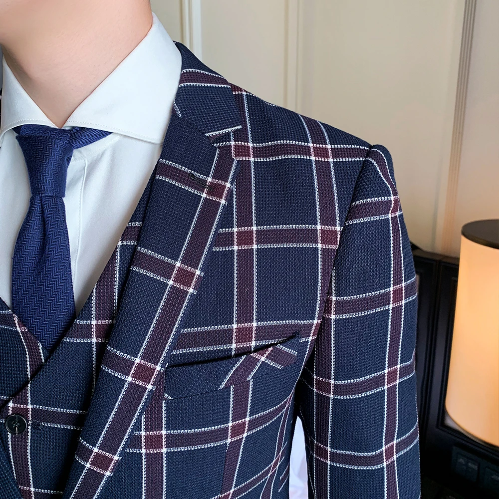 Мужские костюмы в клетку темно-синие повседневные деловые для профессиональных