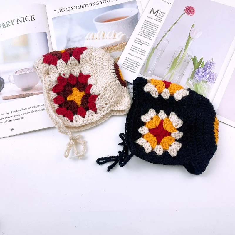 

Baby Soft Knitted Hat Newborn Embroidered Cap Infant Boy Girl Autumn Winter Crochet Sun Flower Beanie Photo Props