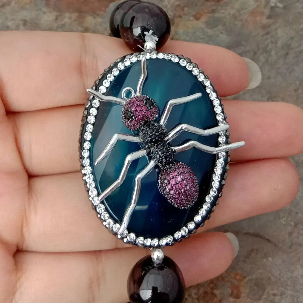 Растягивающийся браслет с гранатом Круглый Овальный Синий соединитель для