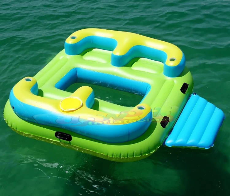 

4 person wholesale inflatable water yacht island sofa lounge juegos inflables del agua river floating island lounge raft